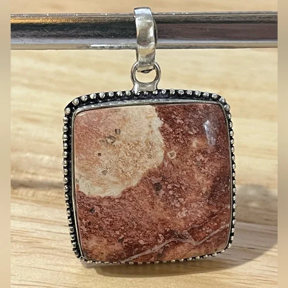LEOPARD SKIN JASPER GEMSTONE 925 SILVER PLATED PENDANT - Picture 7 of 7